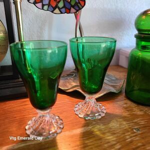Vtg Anchor Hocking Emerald Green Burple Bubble Footed Tumbler Goblets Set Of 2